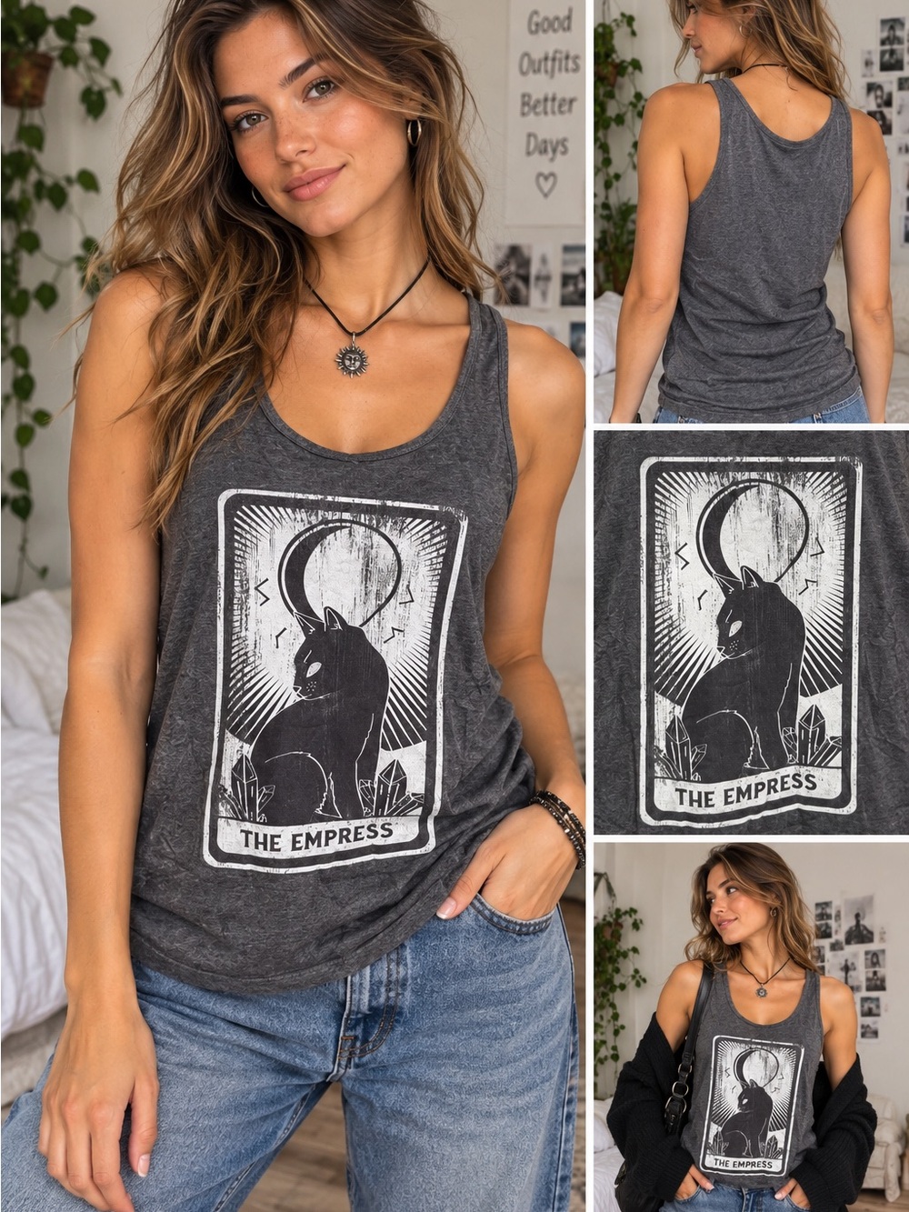 173 The Empress Graphic Tank Top - Charcoal